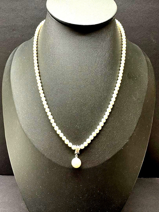 TASAKI pearl diamond necklace with 0.01ct diamond in 18K white gold, 42cm length