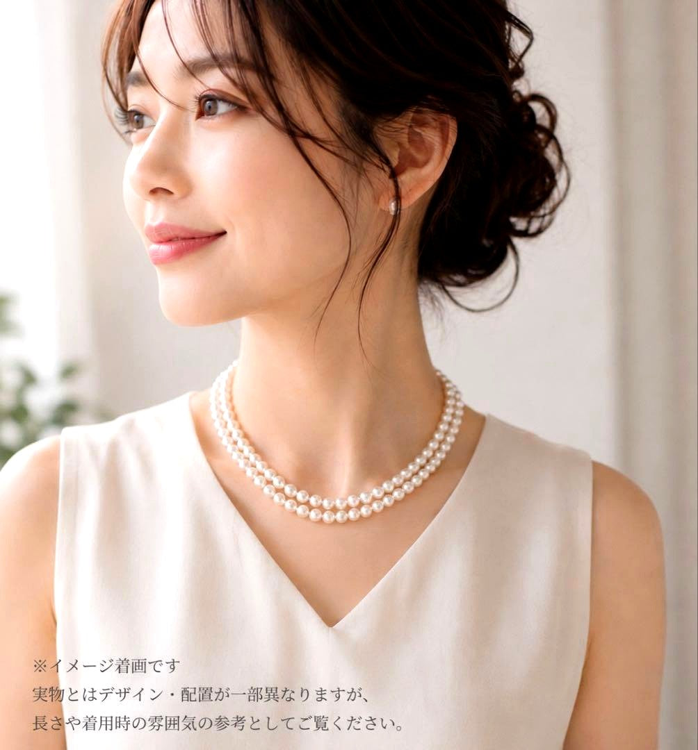 Akoya pearl 2-strand necklace with off white baroque pearls 6.5 to 7.0 mm length 41.5 cm