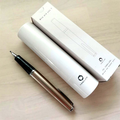 Pilot Timeline retractable ballpoint pen in champagne gold with tip protection cap and cylindrical case