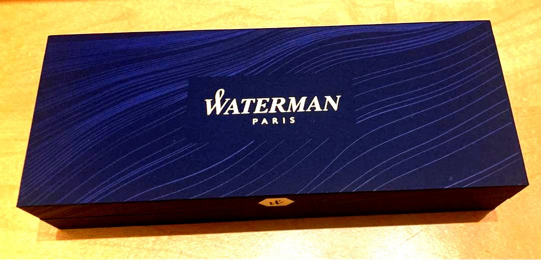 WATERMAN black ballpoint pen made of metal displayed with its gift box
