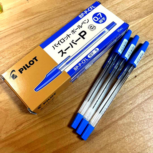 PILOT Ballpoint Pen Super P discontinued pack of 10 with blue 0.7mm ballpoint tips