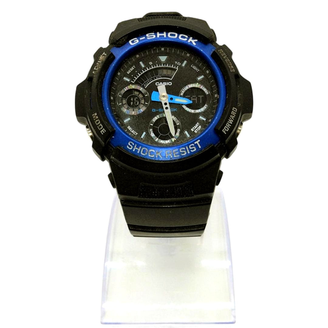Used Casio G-Shock AW-591 digital analogue watch with black resin band and visible minor scratches