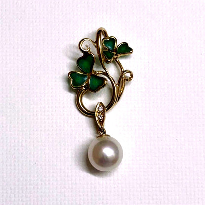 Tamaki TASAKI K18 gold pendant top with enamel and a single Akoya pearl