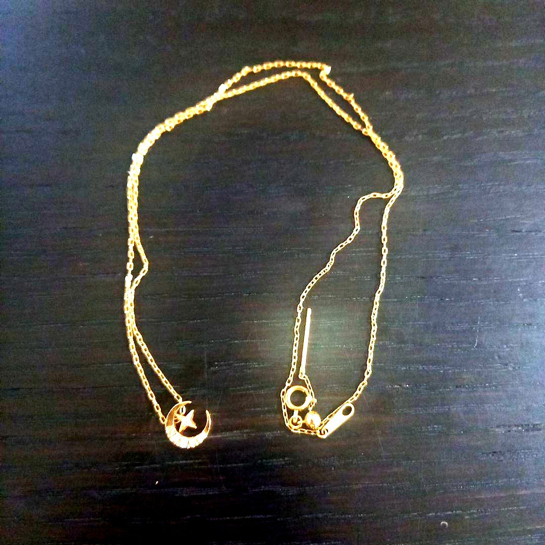 Agete Necklace 3way K10 gold with moon and star motifs on adjustable chain