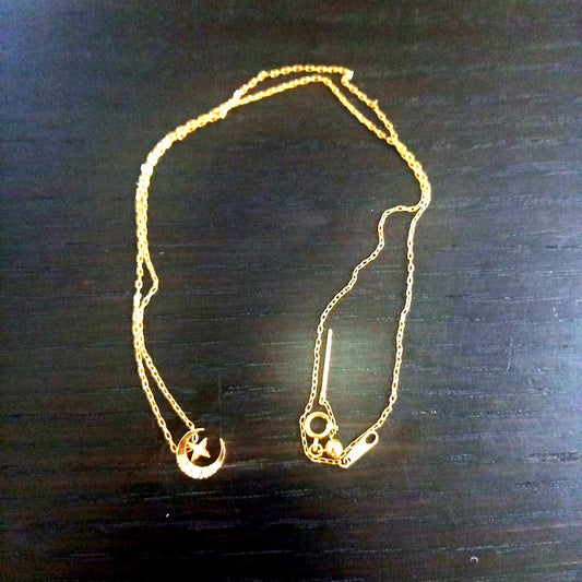 Agete Necklace 3way K10 gold with moon and star motifs on adjustable chain