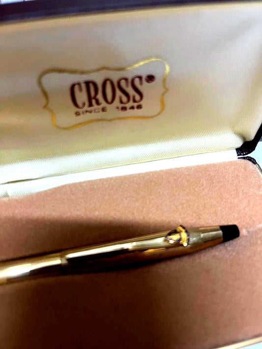 Unused Cross 10kt gold-filled antique ballpoint pen with engraved JC logo and original case imported from Japan
