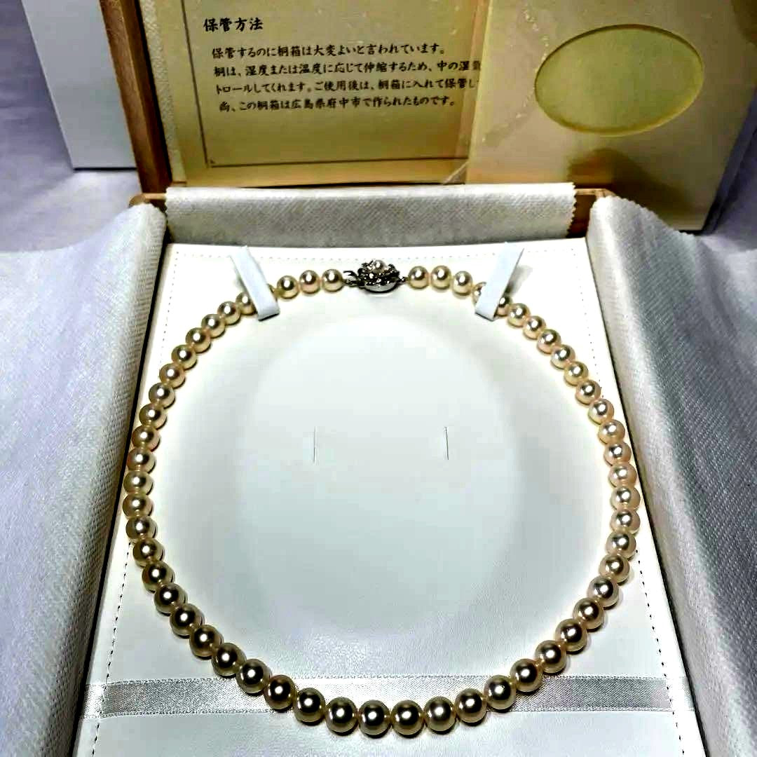 Akoya pearl necklace featuring 8mm pearls and a silver stamped clasp on a 45cm chain