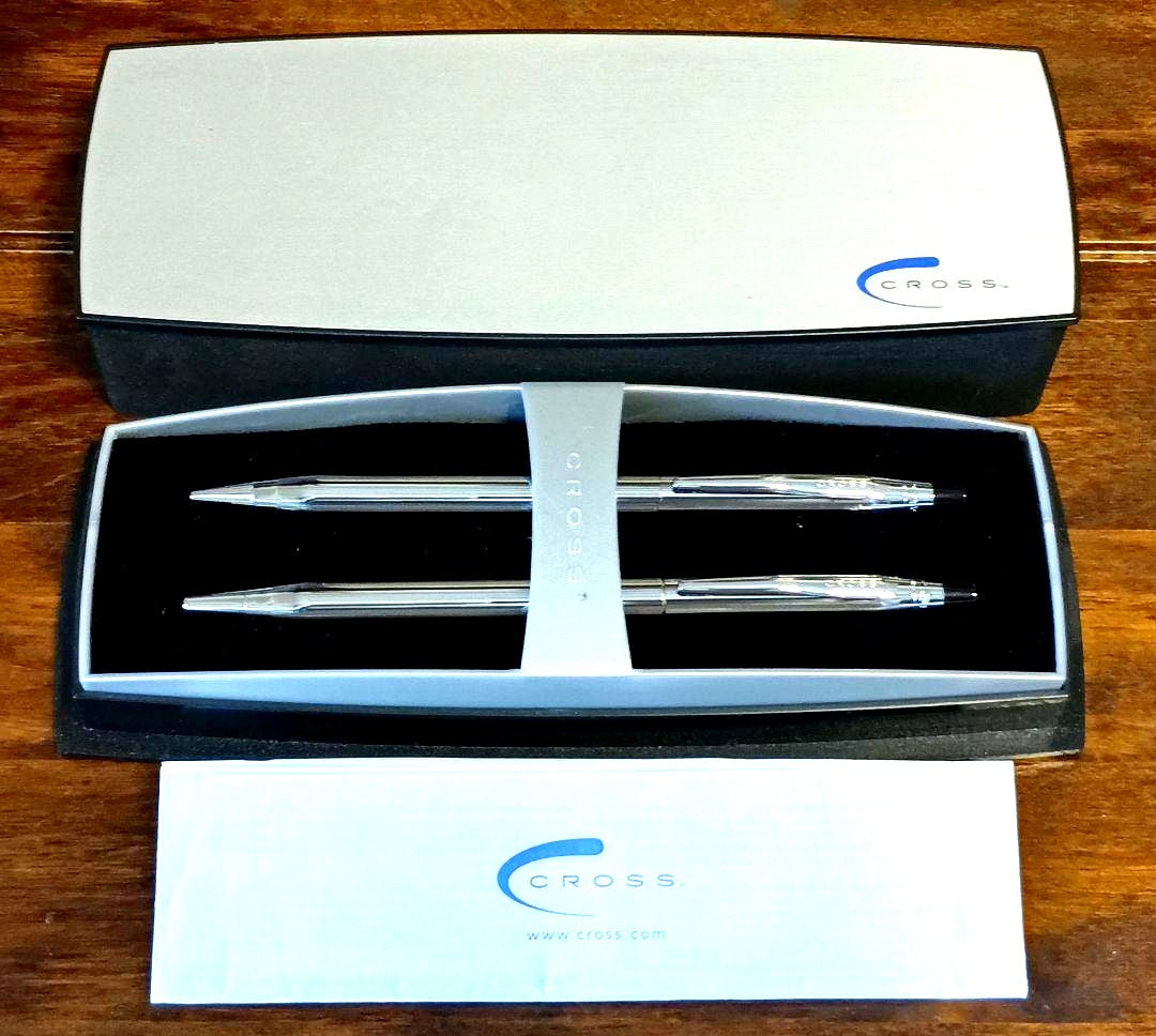 Cross Classic Century unisex pen set with ballpoint pen and mechanical pencil in silver and black chrome finish