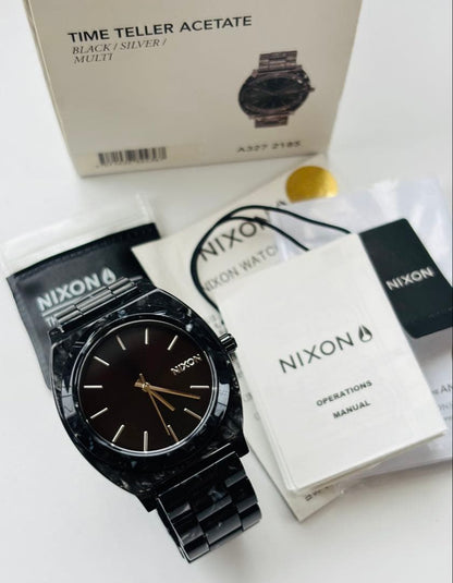 NIXON Time Teller All Black Marble II Quartz Men's Watch — Japanese