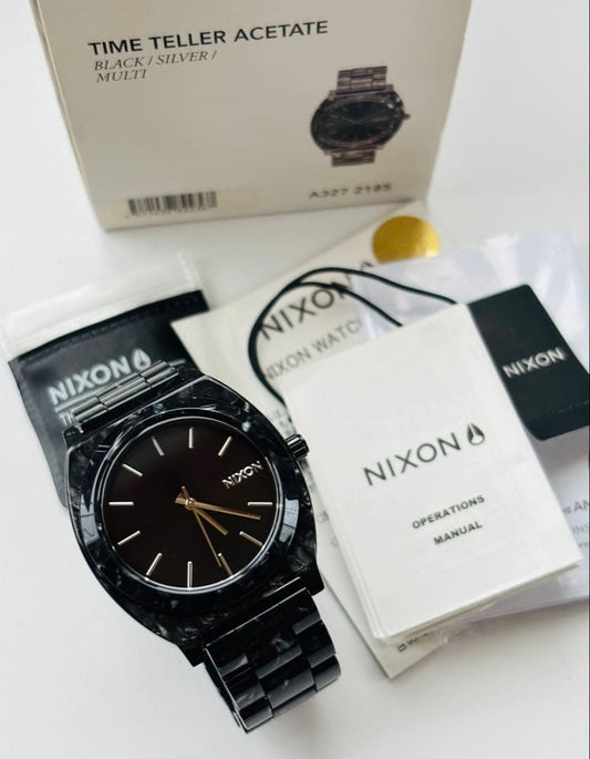 NIXON Time Teller All Black Marble II Quartz Men's Watch — Japanese