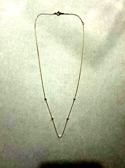 agete K18 gold necklace with 5 diamonds totaling 0.16 carats, 42 cm length adjustable to 38 cm