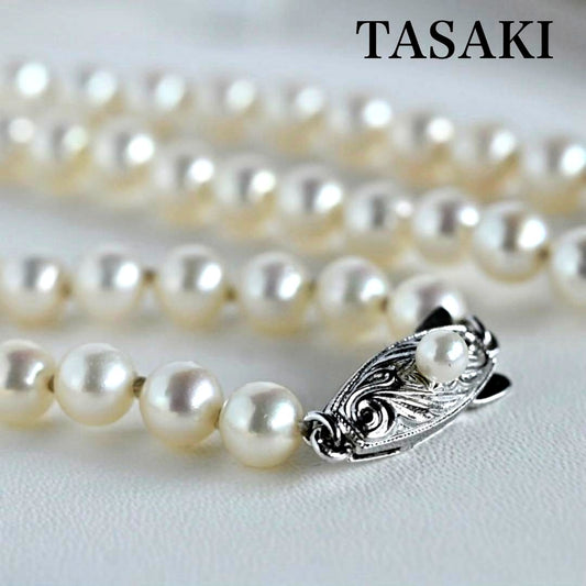 Tasaki Akoya pearl necklace with 6.5mm round pearls and silver clasp, 40cm length