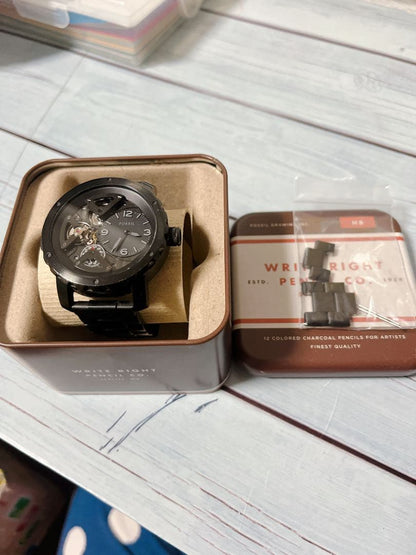 FOSSIL ブラック スケルトン クォーツ Quartz Men's Watch — Japanese