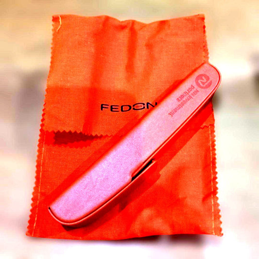 Giorgio Fedon Charme slim orange pen case with magnetic closure and included cleaning cloth bag