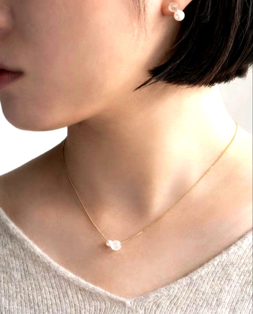 Hario Lampwork Factory Necklace featuring snow pearl and 6mm glass on a 450mm chain