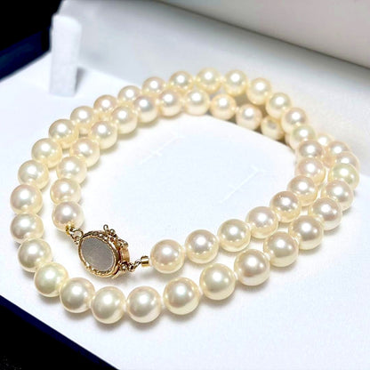 Akoya Pearl genuine pearl necklace 42cm length featuring 7.6-7.8mm round pearls