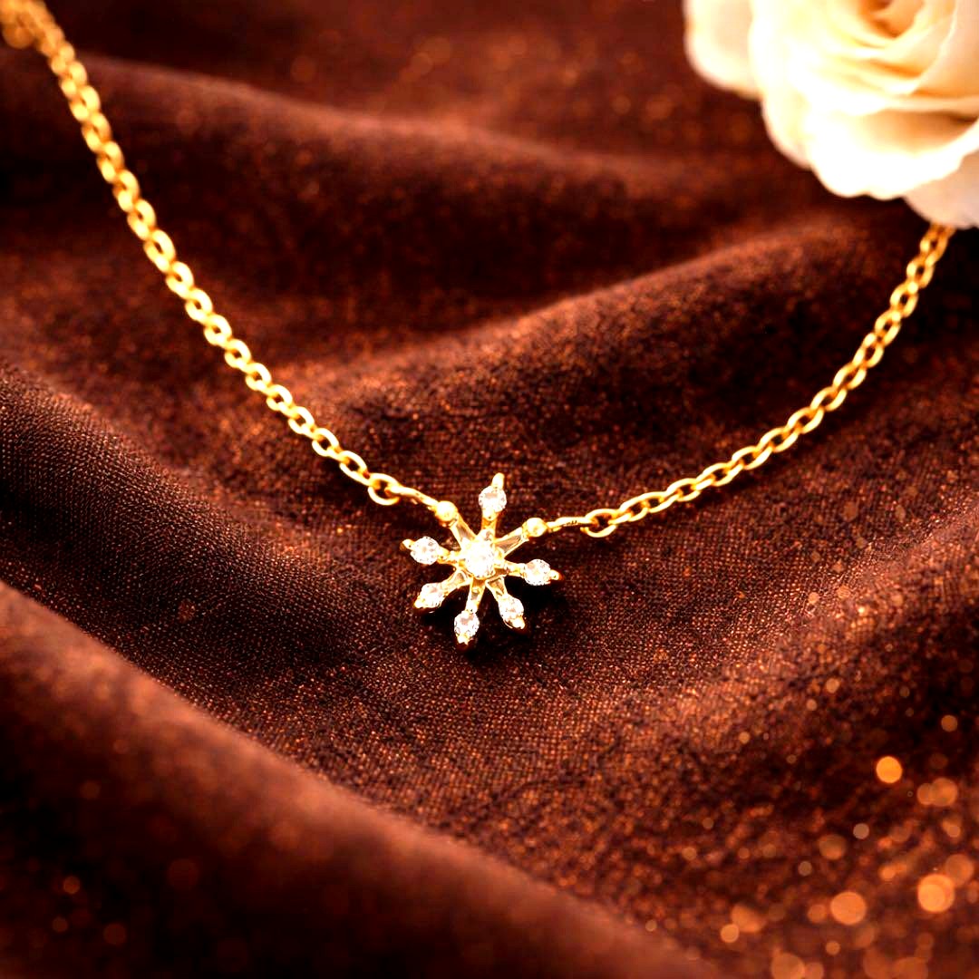 Agat diamond necklace featuring a 0.03CT snowflake pendant with a 6.5x6.7 mm size on a slim chain
