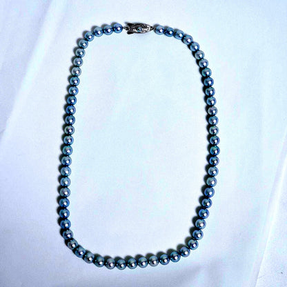 Tasaki Pearl Blue Necklace featuring 43cm length and 6.5 to 6.8 mm round blue pearls weighing 27g