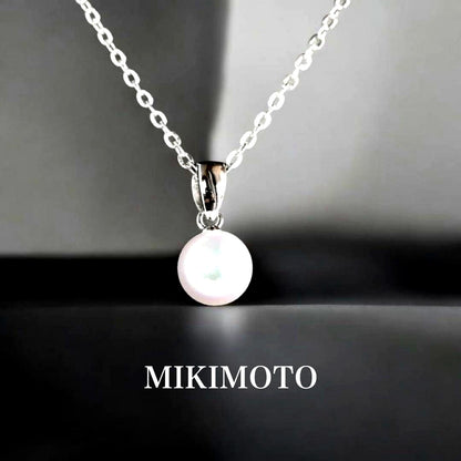 Aurora Hanadama Mikimoto Akoya round pearl pendant necklace in silver with 44.5 cm chain length