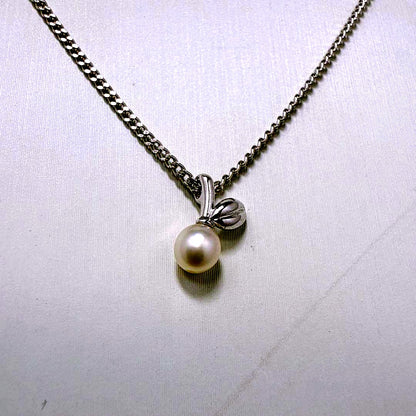 Tasaki Silver pendant necklace with single pearl and cherry fruit design on 41cm metal chain