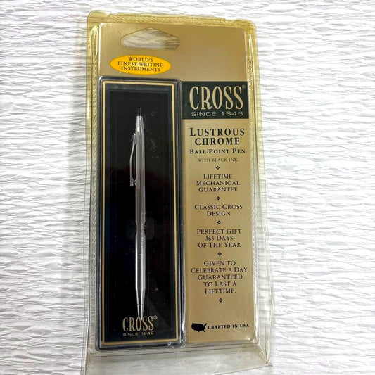 USA made Cross Cross LUSTROUS CHROME ballpoint pen with black ink in unopened blister pack