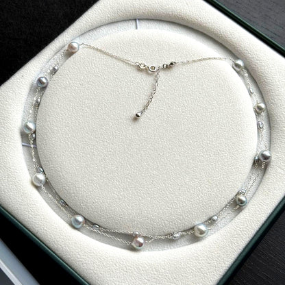 Akoya genuine pearl freshwater baby pearl blue necklace with 6-7mm pearls on Silver925 chain