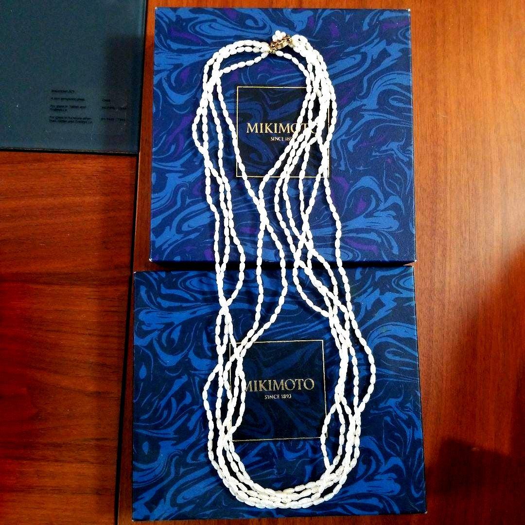 Mikimoto long pearl necklace 14K gold measuring 80cm with lustrous white pearls