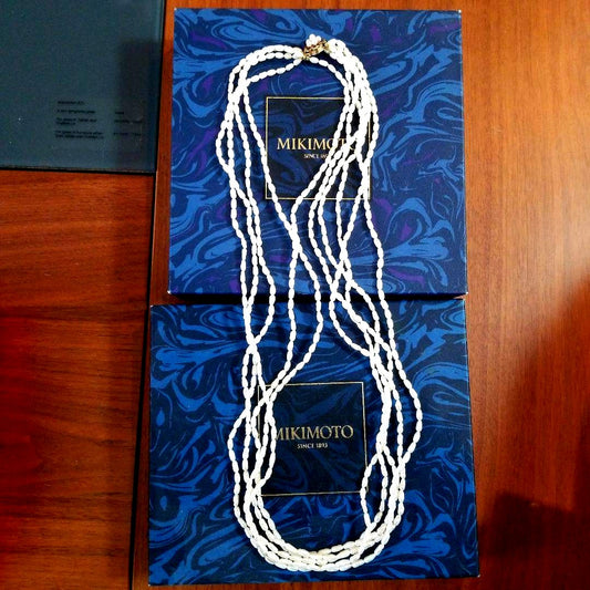 Mikimoto long pearl necklace 14K gold measuring 80cm with lustrous white pearls