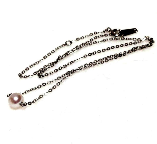 Mikimoto single pearl simple necklace with silver chain and one white pearl