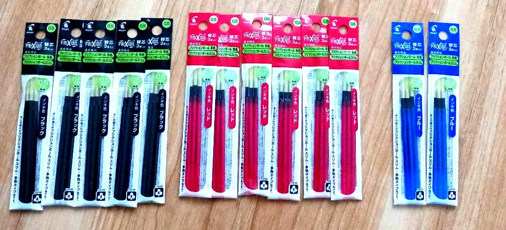 Pilot Friction replacement ink sets in red black and blue unopened packs