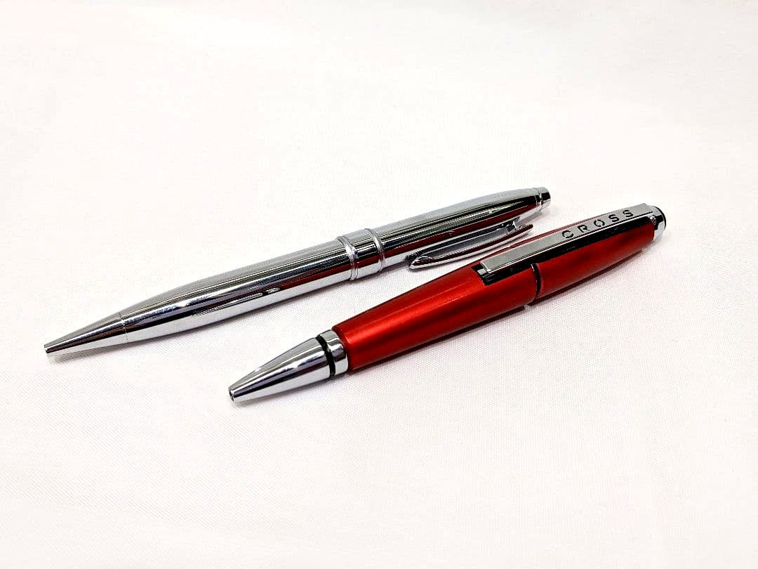 Cross Pen Set featuring two metal ballpoint pens with clips in red and silver colors