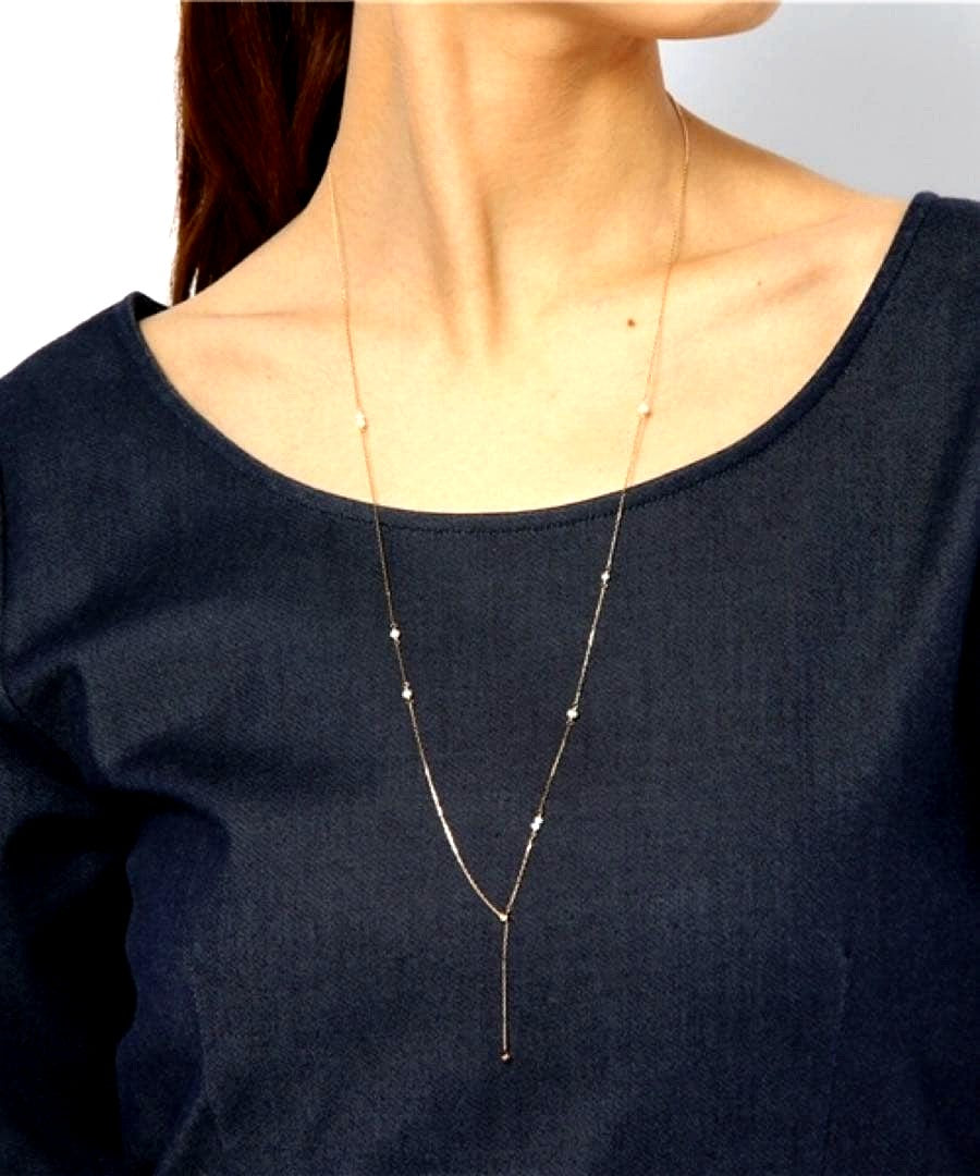 agete K10 necklace featuring freshwater pearls in a Y-shaped 2WAY long design with 70 cm chain length