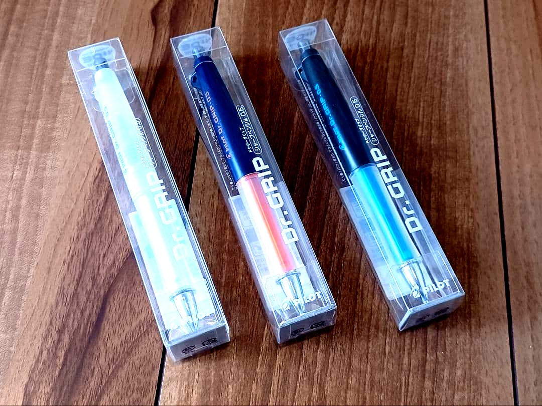 Three PILOT Dr. Grip Mechanical Pencils with 0.5mm lead in ergonomic design
