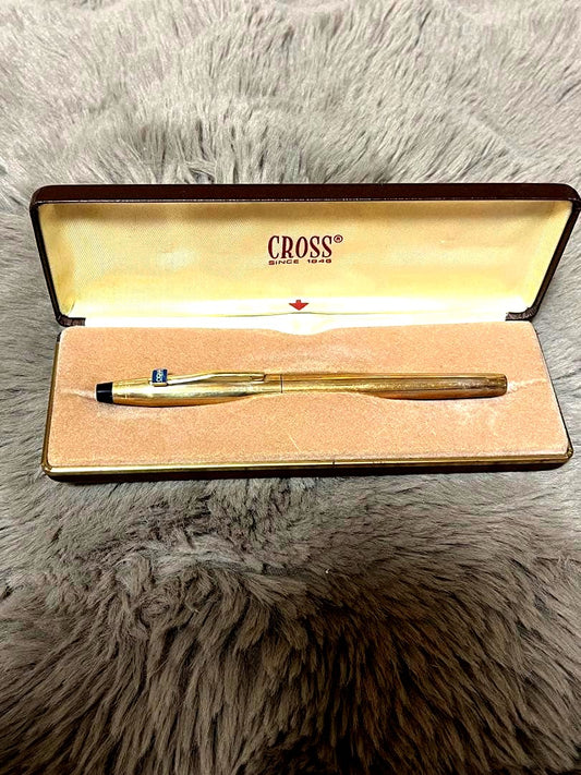 CROSS Gold Ballpoint Pen with Case metal body black ink used excellent condition