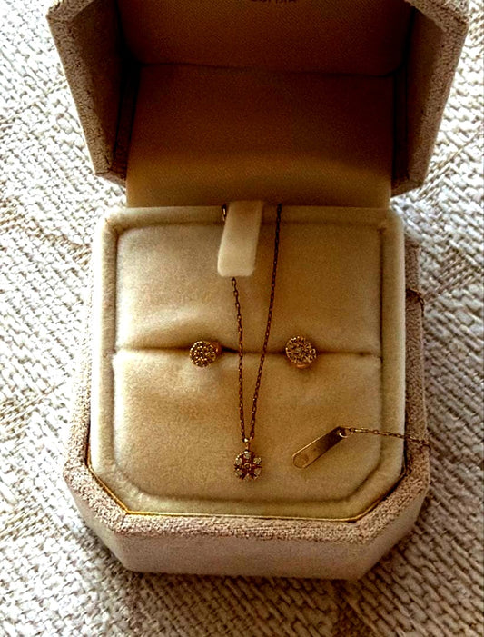 Agat diamond necklace and matching earrings set made of K10 material in used condition with simple packaging