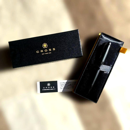Weekend Limited Cross Bailey black metal ballpoint pen with multiple grooves and engraved patterns, shown with protective case