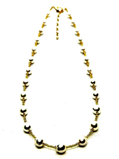 Akoya pearl white pearl station necklace featuring 6-6.5mm pearls and K18 gold leaf parts on a 41-46cm chain