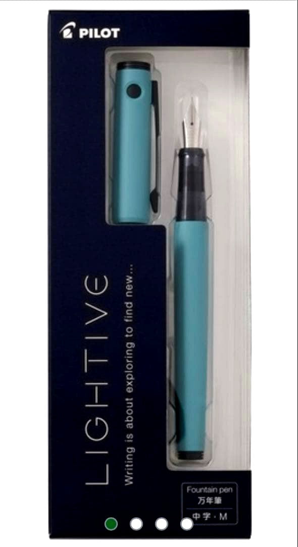 Pilot Lightive turquoise fountain pen with medium nib and converter ink compatibility