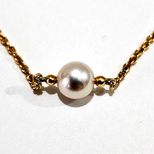 1907 Mikimoto yellow gold pearl necklace 38cm length with 7.1mm pearls