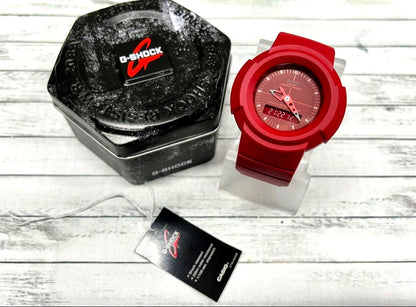 Casio G-Shock AW-500BB analog-digital watch in red and silver with resin body and backlight, Japan import