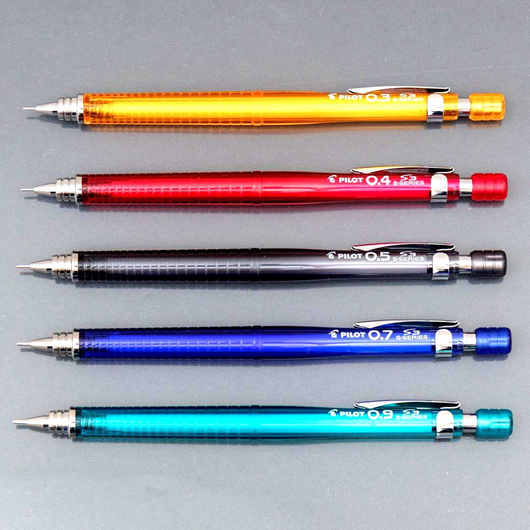Pilot S3 Mechanical Pencil 5-piece set with black 0.5 mm pencil and assorted discontinued lead sizes