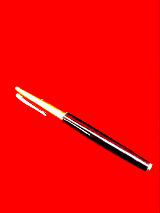 Pilot V Series fountain pen in black with gold accents shown at an angle