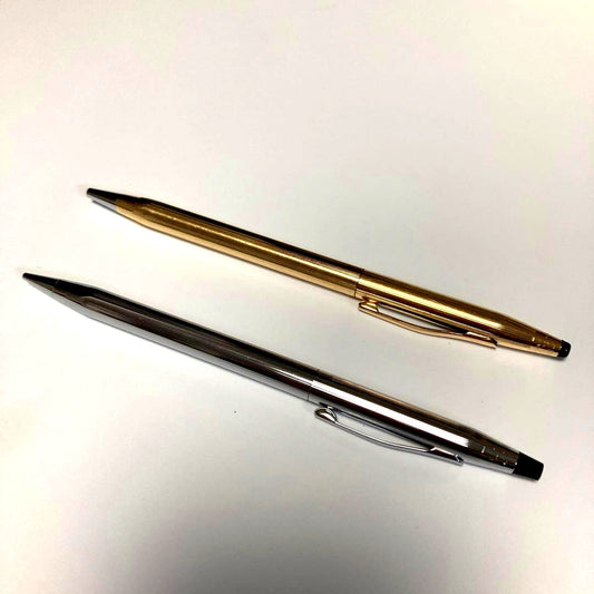 Cross ballpoint pen with 14K gold plating and matching metal mechanical pencil set with blue ink and lead