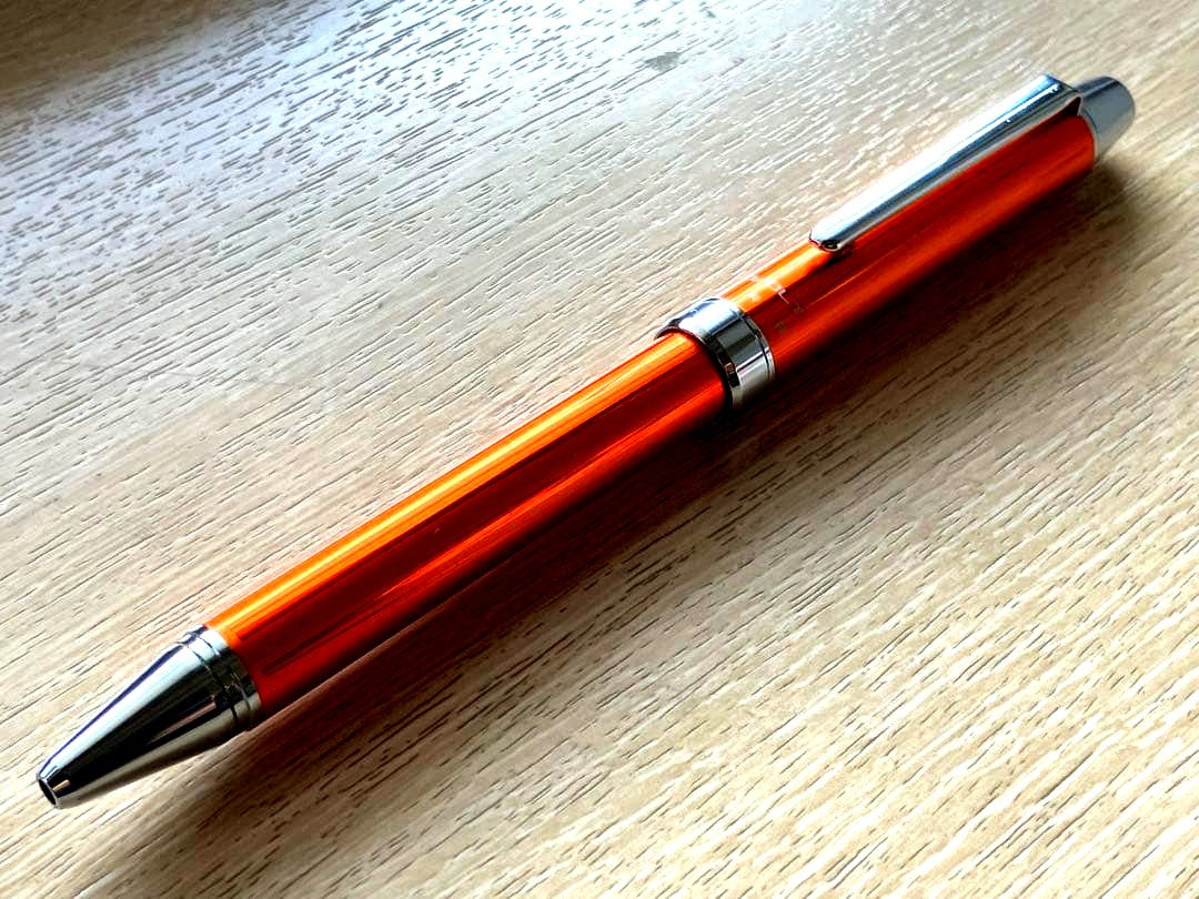 Evolt 2+1 Stripe Orange Pilot pen with black and red ballpoint and mechanical pencil in aluminum body