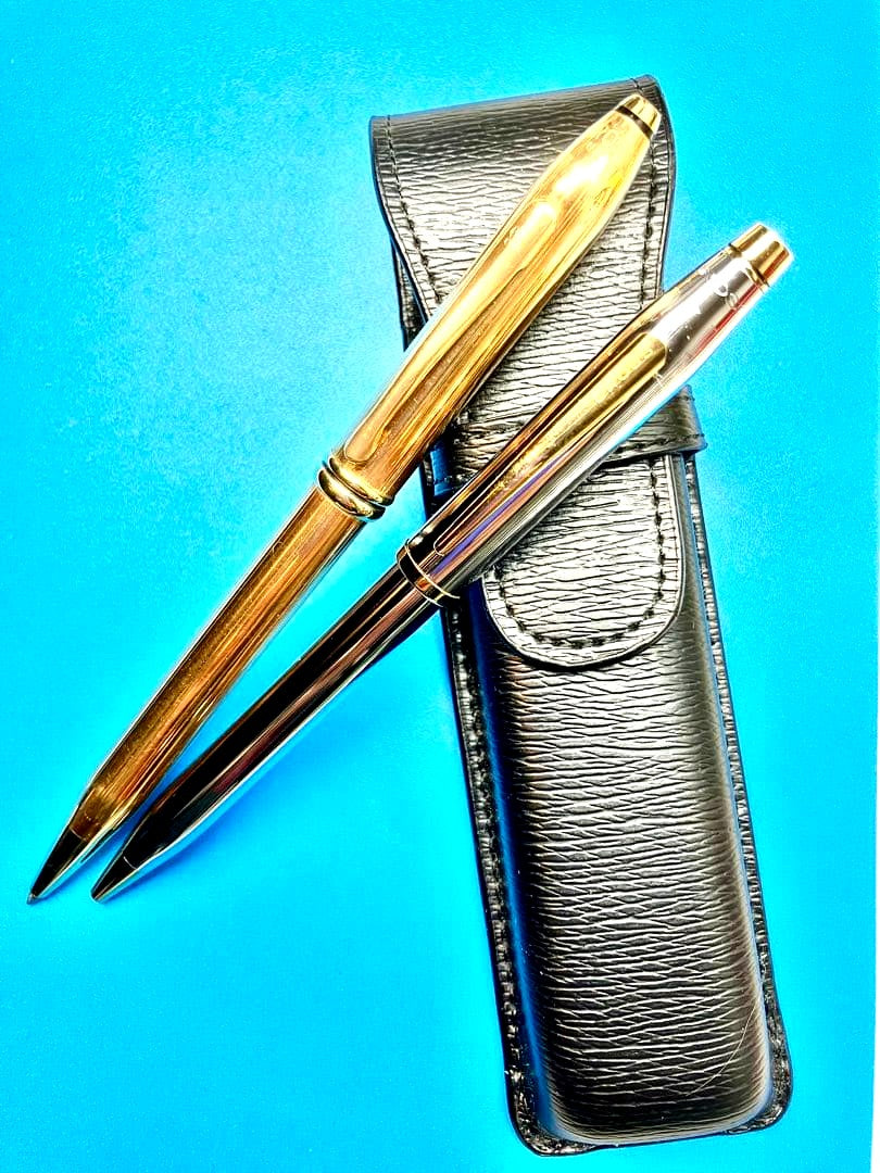 Cross Townsend gold and silver two-tone ballpoint pen with genuine leather case