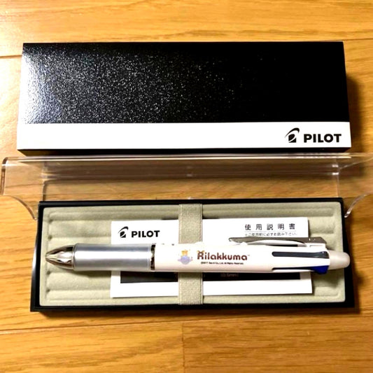 PILOT Dr.GRIP 4+1 Rilakkuma pen featuring black, red, blue, green ink and mechanical pencil with plastic case