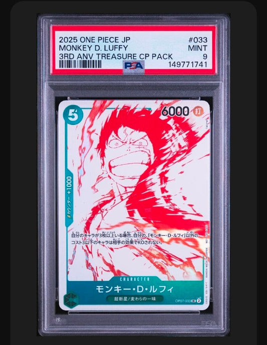 PSA 10 One Piece Luffy L — OP07-033 — Japanese