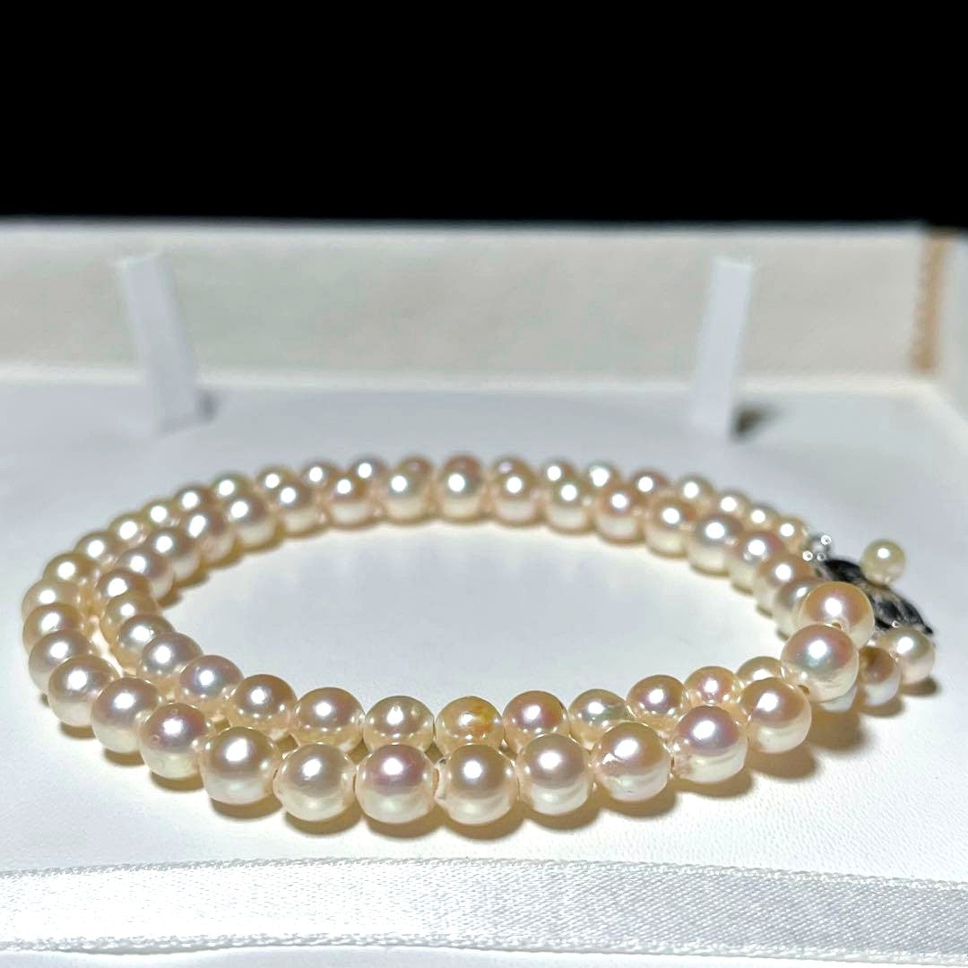 Korunkansousai Akoya pearl necklace 4.8-6.0mm semi-round white pearls on 40cm silver chain
