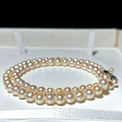 Korunkansousai Akoya pearl necklace 4.8-6.0mm semi-round white pearls on 40cm silver chain