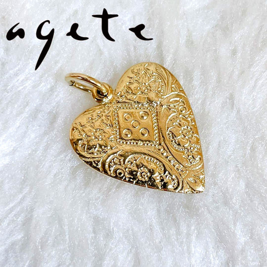 Agete K9 heart-shaped yellow gold necklace charm 9KT